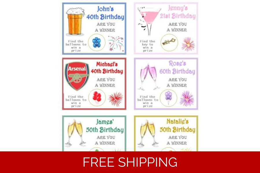 10 Personalised Birthday Scratch Cards
